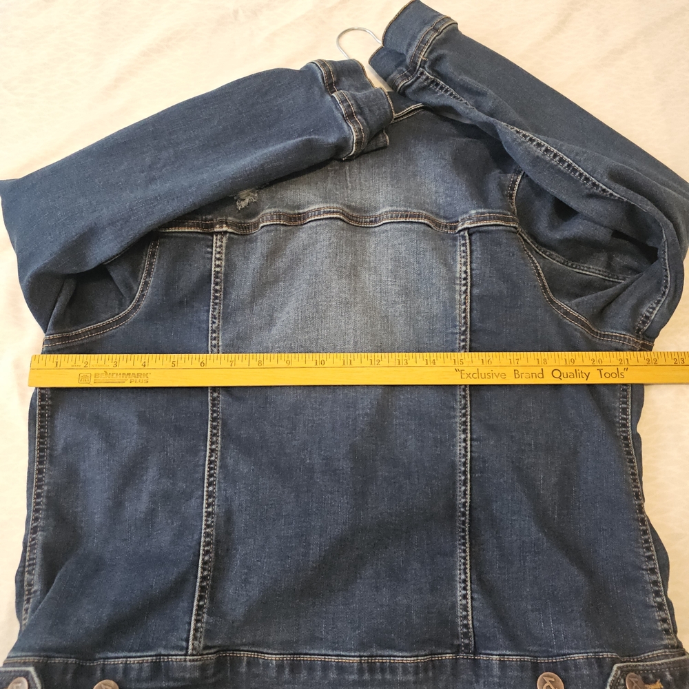 Love & Legend Distressed Dark Blue Denim Jean  Jacket SZ 14 - Picture 10 of 14